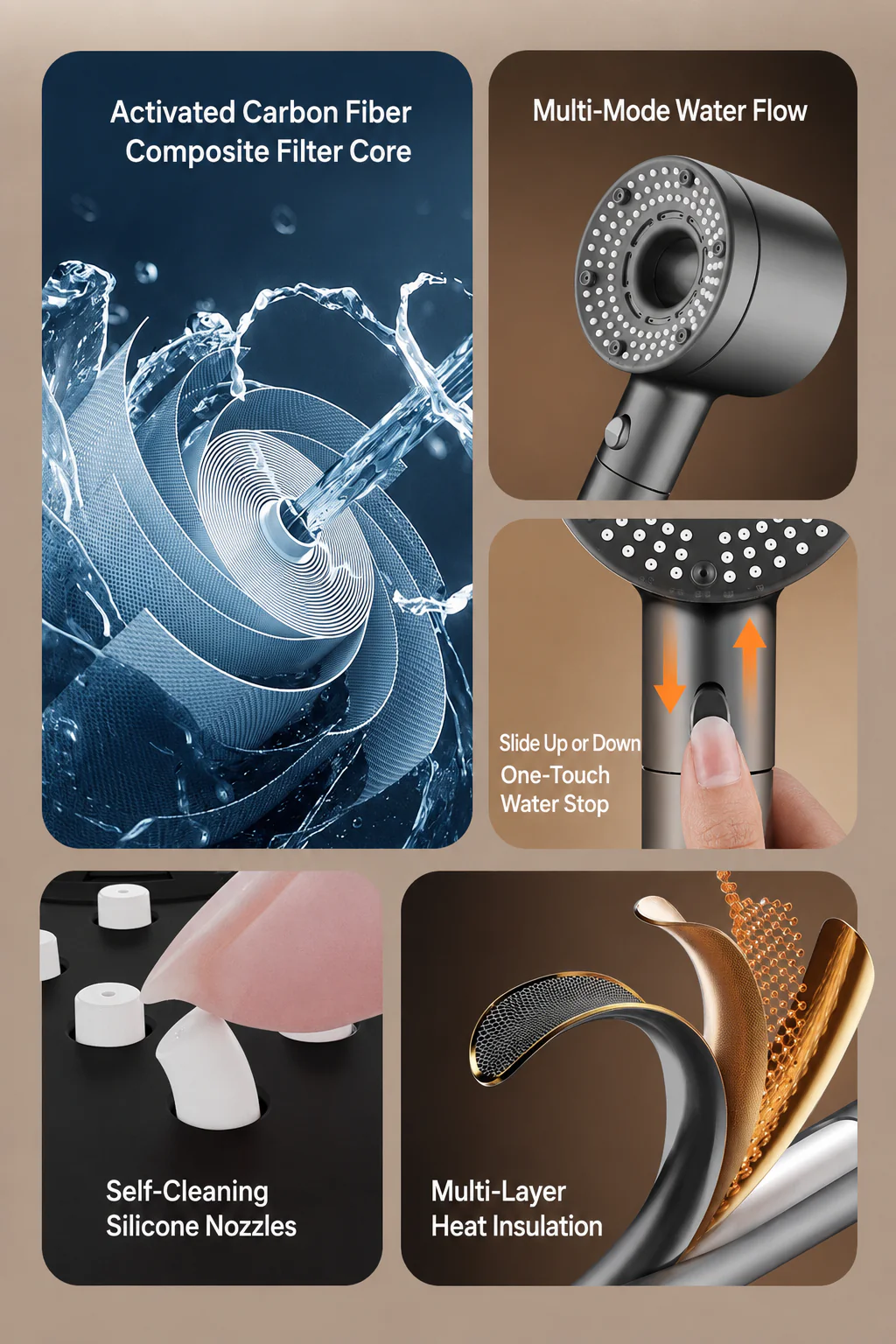 [GOLD] TurboFlow 5-Mode Filtered Showerhead with 5 Filter Cartridges - Image 3